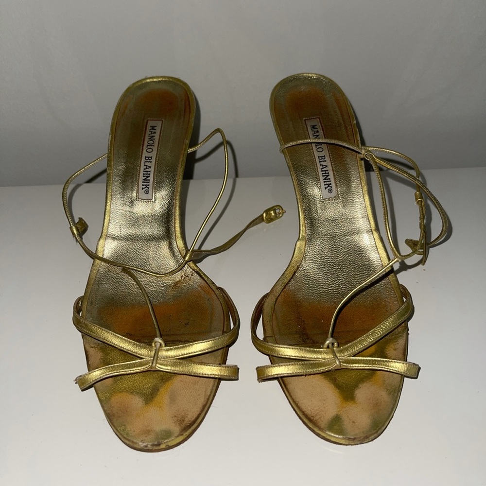 Vintage Manolo Blahnik Gold Metallic Heeled Sandal